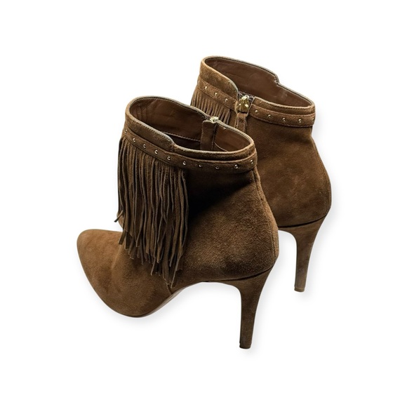 White House Black Market WHBM ꧁ Suede Fringed Heeled Ankle Boots ꧁ Cognac ꧂ 9.5 - Picture 5 of 16